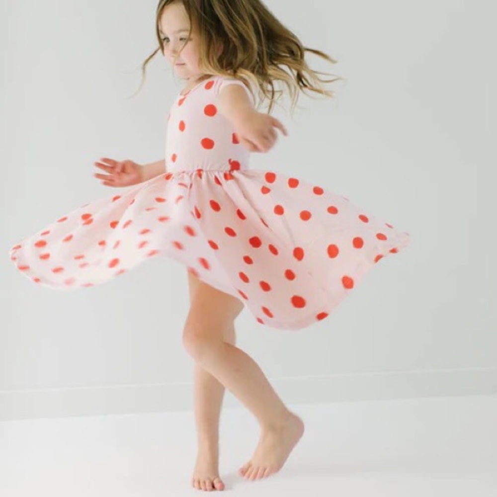 Short sleeve ballet blush polka dot dress